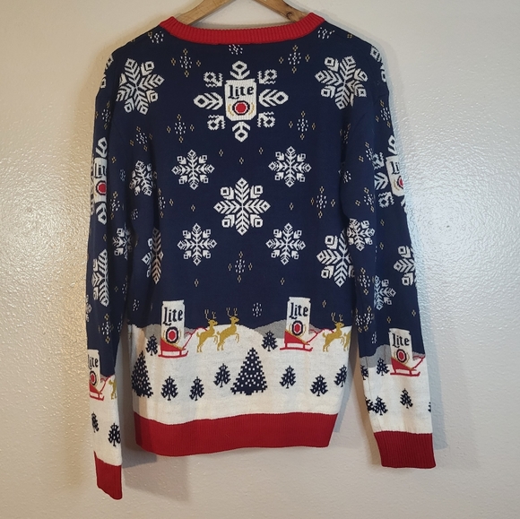 ❤️ Miller Lite Beer Snowflake Reindeer Holiday Knit Ugly Christmas Sweater - Picture 4 of 4